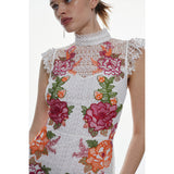Karen Millen Guipure Lace Floral Embroidered Mini Dress