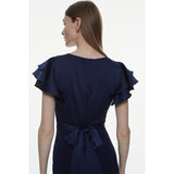 Karen Millen Ruffle Back V Neck Satin Maxi Dress