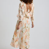 Lily and Lionel Mia Ruffle Sleeve Moonflower Print Midi Dress In Cream