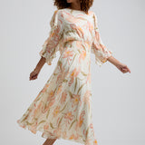 Lily and Lionel Mia Ruffle Sleeve Moonflower Print Midi Dress In Cream