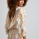 Lily and Lionel Mia Ruffle Sleeve Moonflower Print Midi Dress In Cream