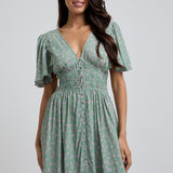 Lily and Lionel Savannah Flutter Sleeve Dove Print Midi Dress In Green