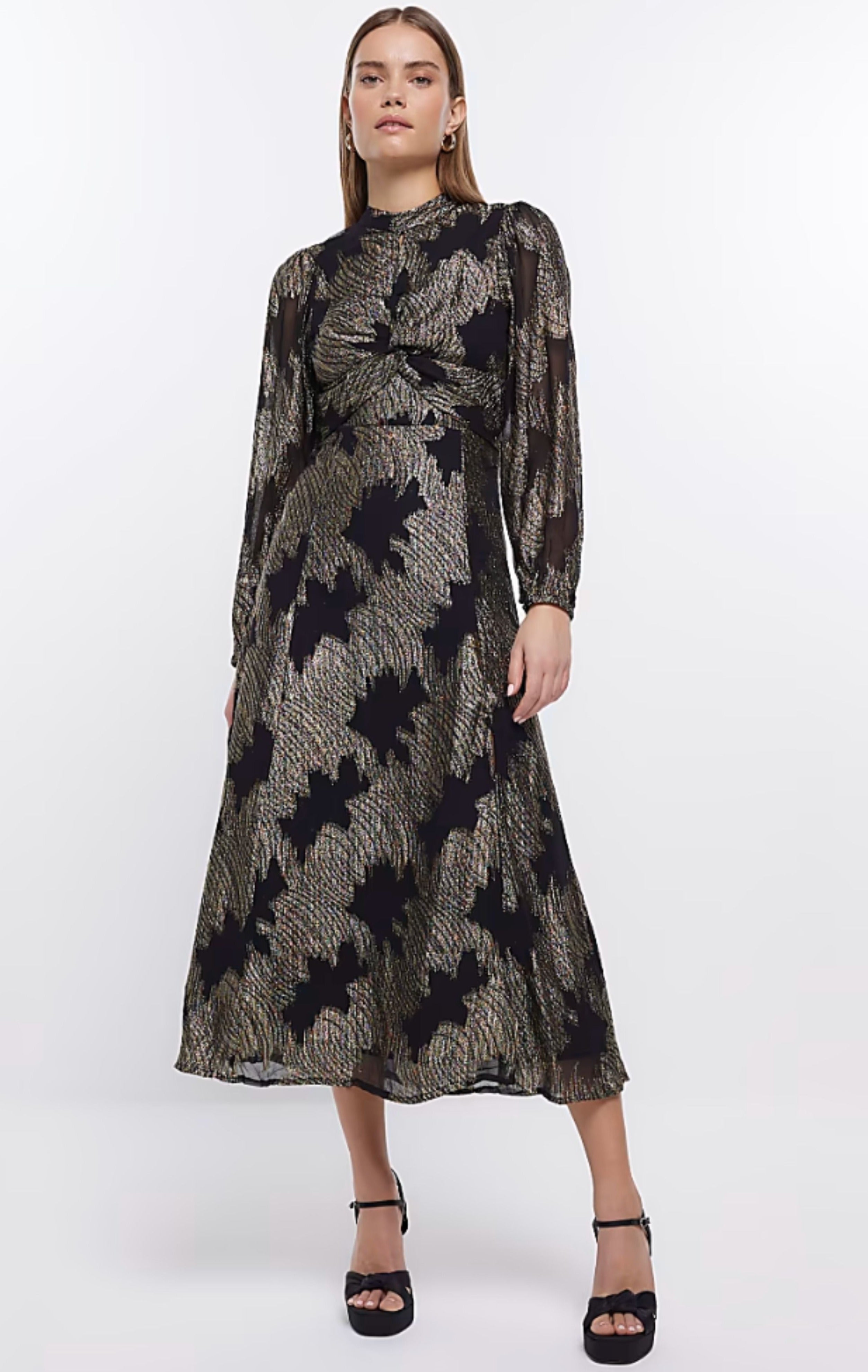 River Island Black Jaquard Long Sleeved Dress River Island Black Jaquard Long Sleeved Dress