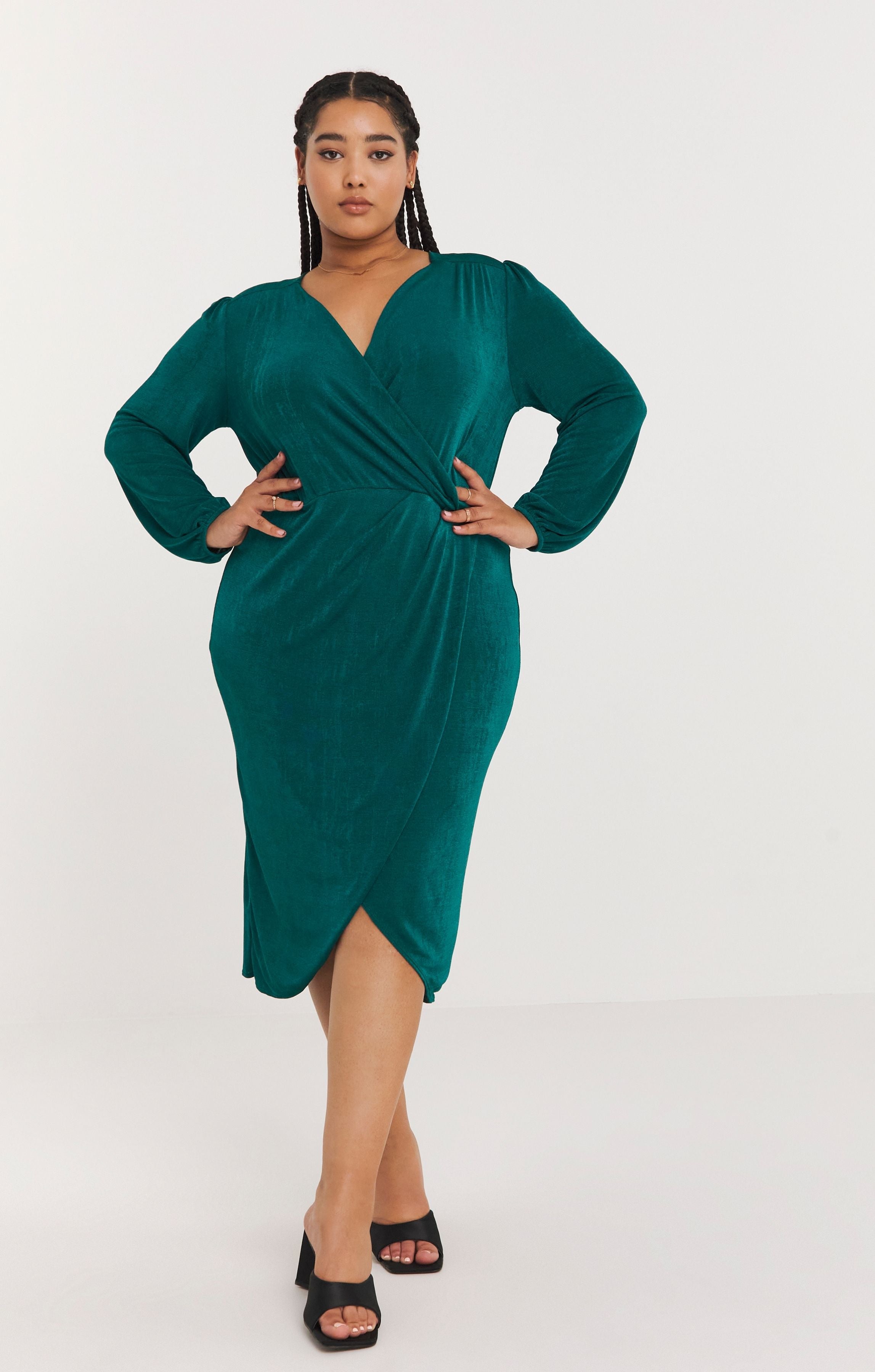 Simply Be Forest Green Slinky Wrap Front Midi Dress product image