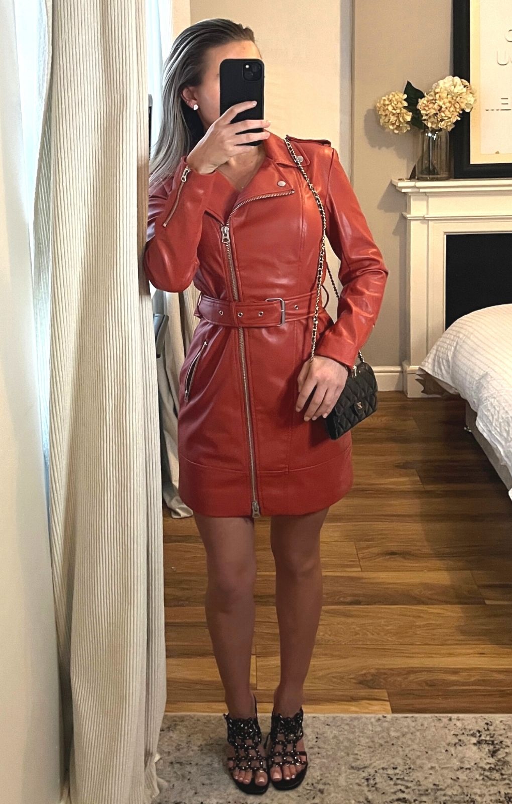 French Connection Etta Vegan Leather Belted Mini Dress