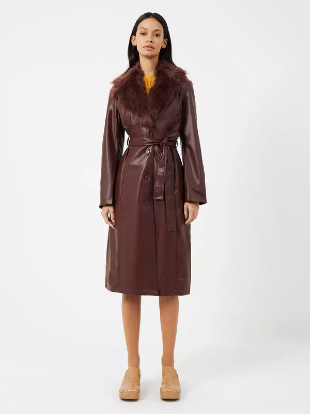 French Connection Etta Vegan Leather Faux Fur Long Coat product image