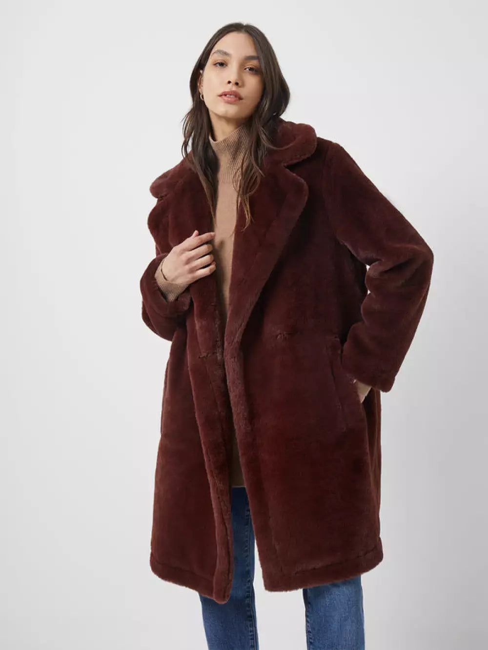 French Connection Buona Faux Fur Long Sleeve Coat