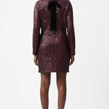 French Connection Elena Sequin Bow Back Mini Dress Burgundy Red