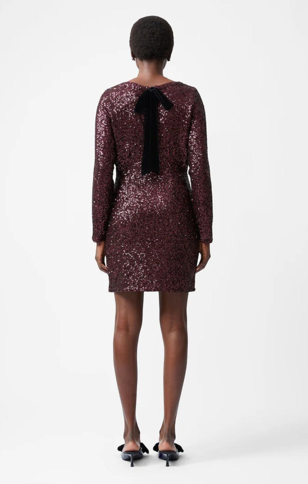 French Connection Elena Sequin Bow Back Mini Dress Burgundy Red