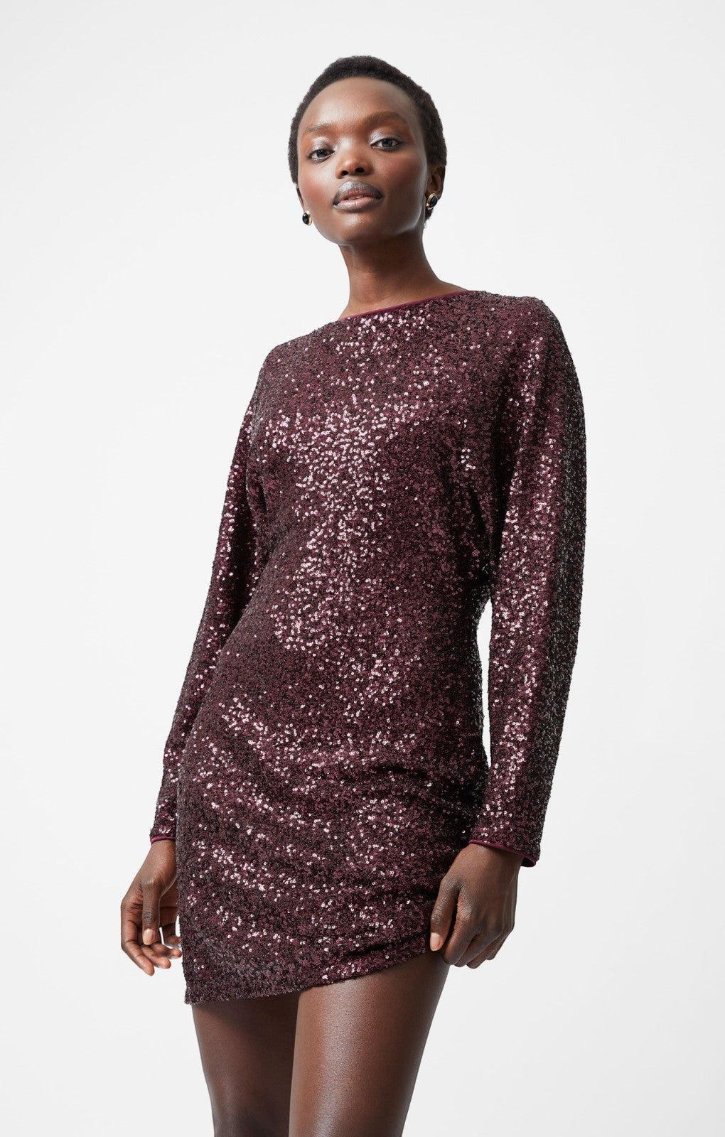 French Connection Elena Sequin Bow Back Mini Dress Burgundy Red