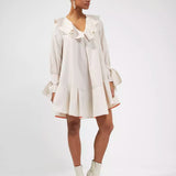 French Connection Acantha Organic Striped V-Neck Dress Linen White / Camel