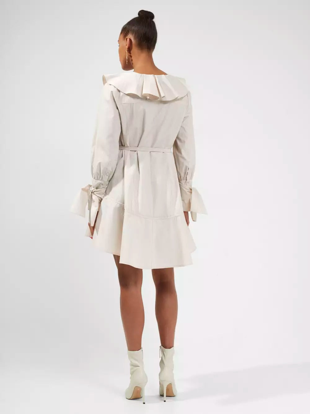 French Connection Acantha Organic Striped V-Neck Dress Linen White / Camel
