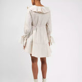 French Connection Acantha Organic Striped V-Neck Dress Linen White/ Camel product image