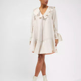 French Connection Acantha Organic Striped V-Neck Dress Linen White/ Camel product image
