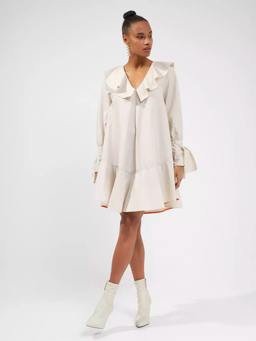 French Connection Acantha Organic Striped V-Neck Dress Linen White / Camel