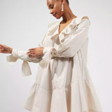 French Connection Acantha Organic Striped V-Neck Dress Linen White / Camel