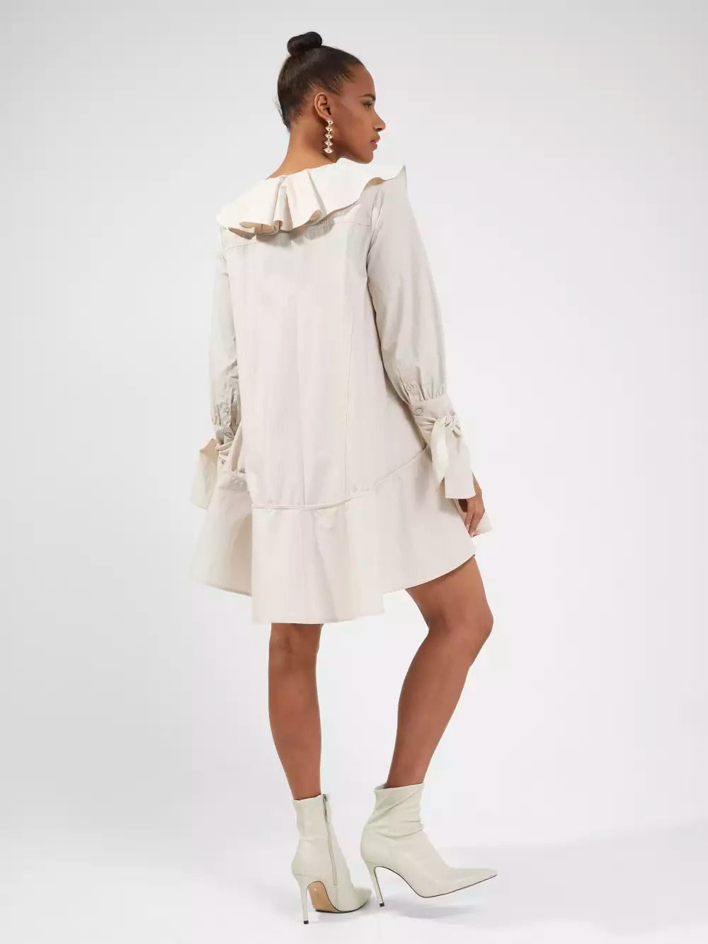 French Connection Acantha Organic Striped V-Neck Dress Linen White / Camel