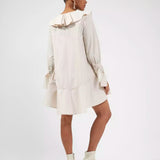 French Connection Acantha Organic Striped V-Neck Dress Linen White / Camel