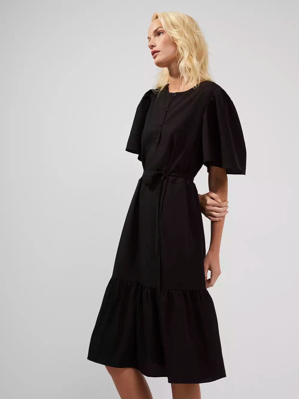 French Connection Courtney Crepe Black Tiered Dress