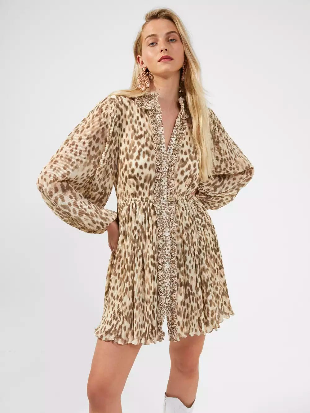 French Connection Eva Ruffled Mini Dress Classic Cream