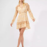 French Connection Callie Crinkle Ruffle Mini Dress Oak Buff