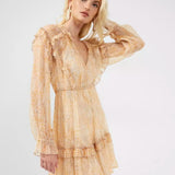 French Connection Callie Crinkle Ruffle Mini Dress Oak Buff
