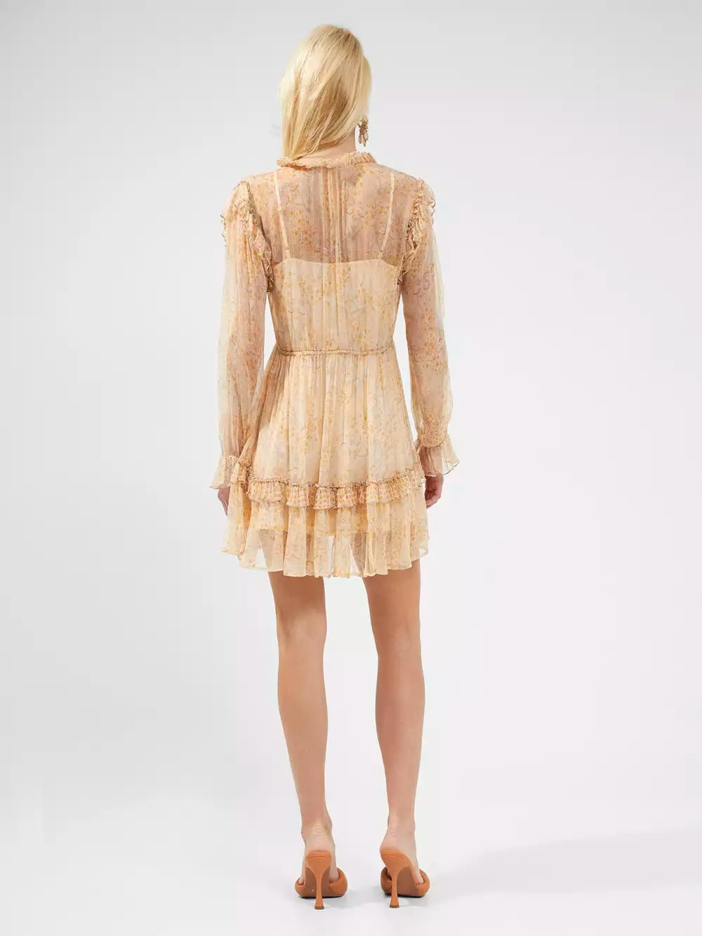 French Connection Callie Crinkle Ruffle Mini Dress Oak Buff product image
