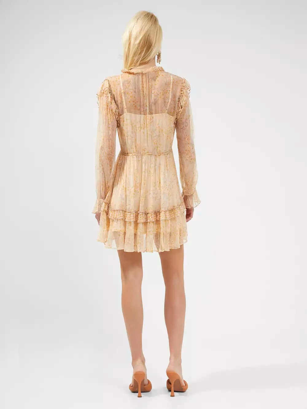 French Connection Callie Crinkle Ruffle Mini Dress Oak Buff