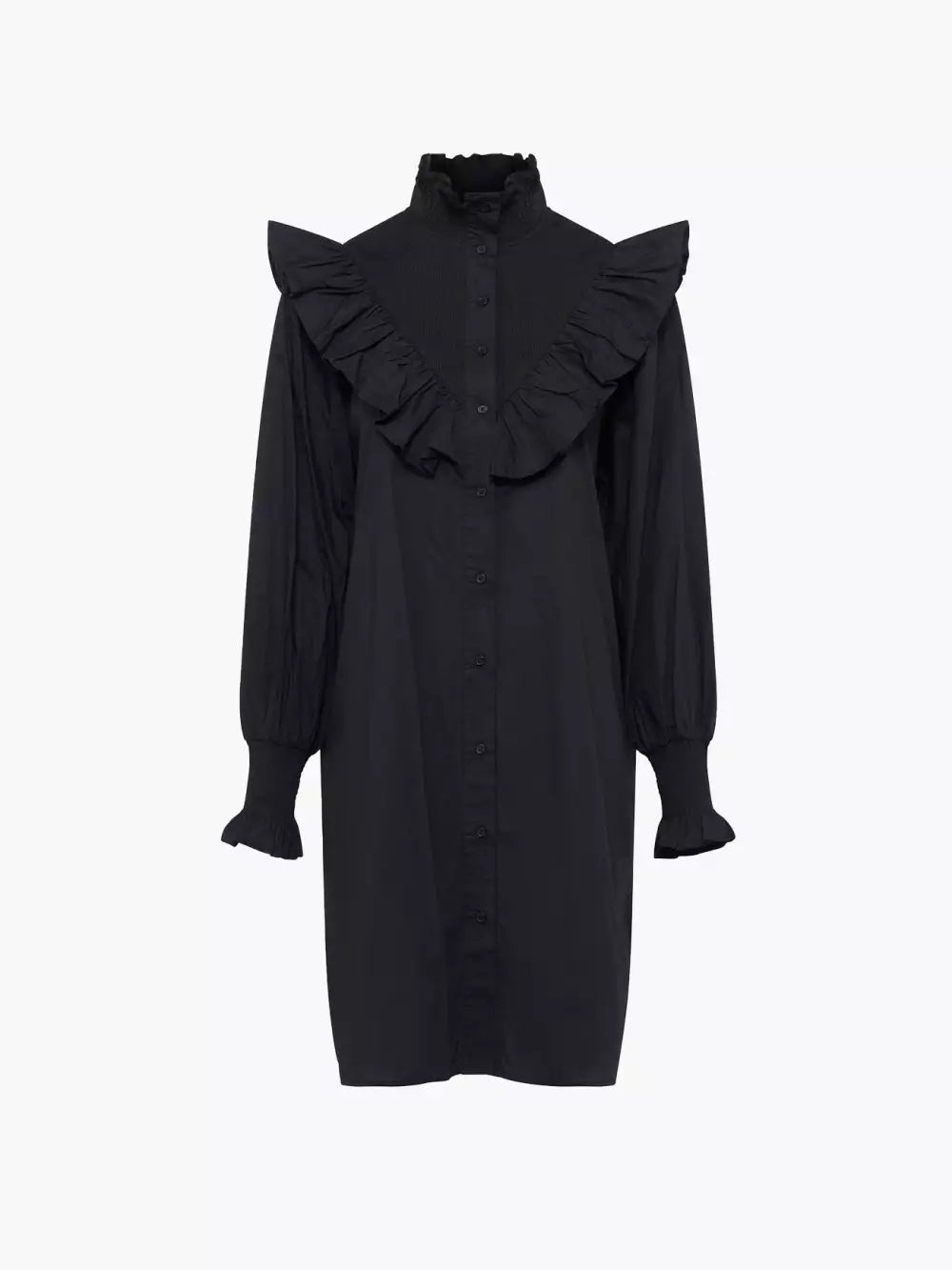 French Connection Organic Poplin Smock-Neck Black Dress