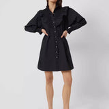 French Connection Organic Poplin Smock-Neck Black Dress