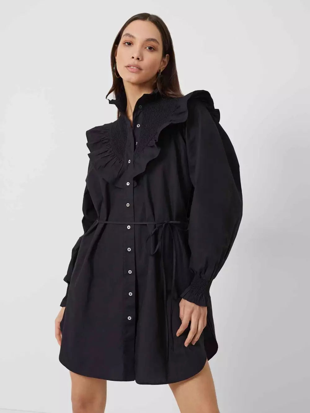 French Connection Organic Poplin Smock-Neck Black Dress