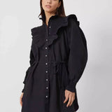 French Connection Organic Poplin Smock-Neck Black Dress
