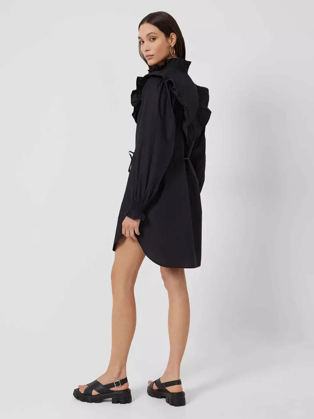 French Connection Organic Poplin Smock-Neck Black Dress