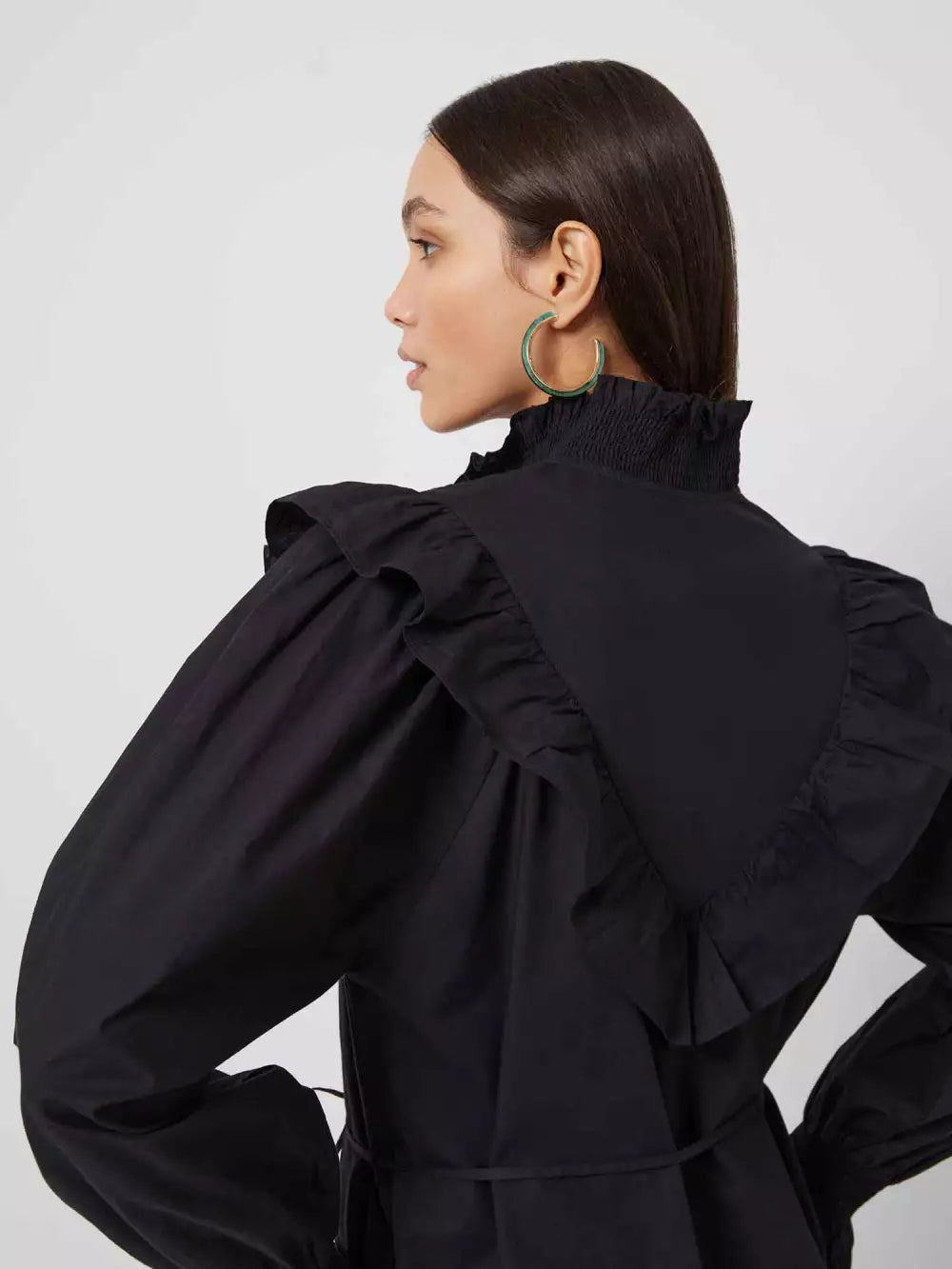 French Connection Organic Poplin Smock-Neck Black Dress