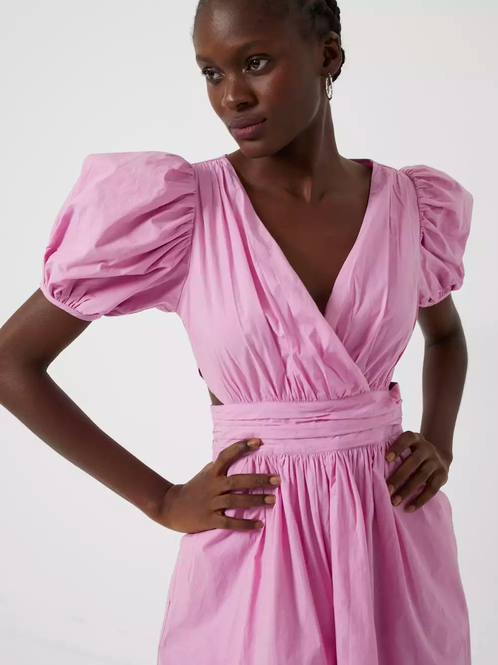 French Connection Rhodes Poplin V-Neck Mini Dress Pink