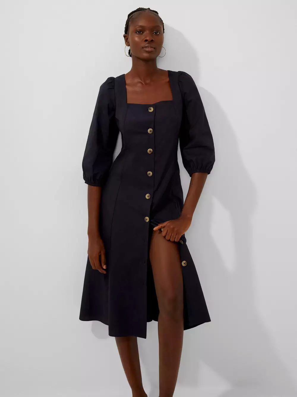 French Connection Utility Blue Lavanna Poplin Square-Neck Dress product image