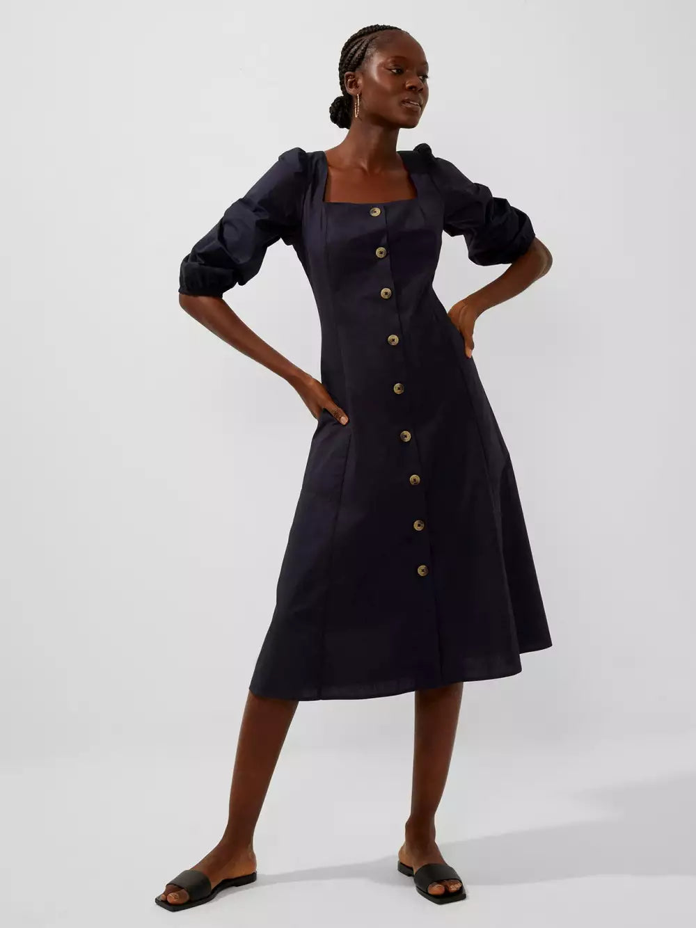 French Connection Utility Blue Lavanna Poplin Square-Neck Dress product image