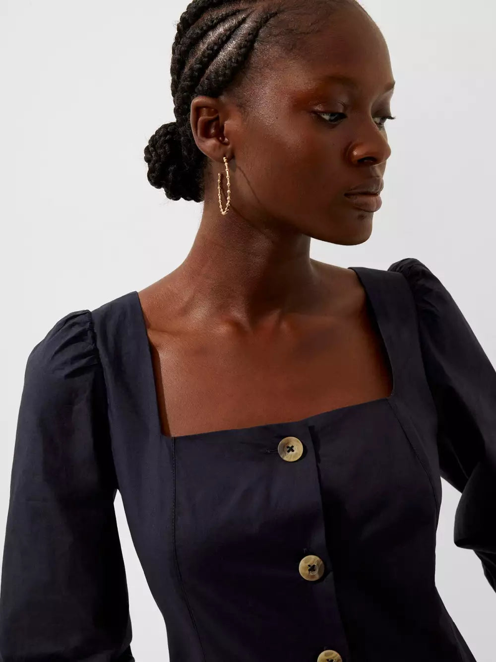 Rent French Connection Utility Blue Lavanna Poplin Square Neck Dress Hirestreet