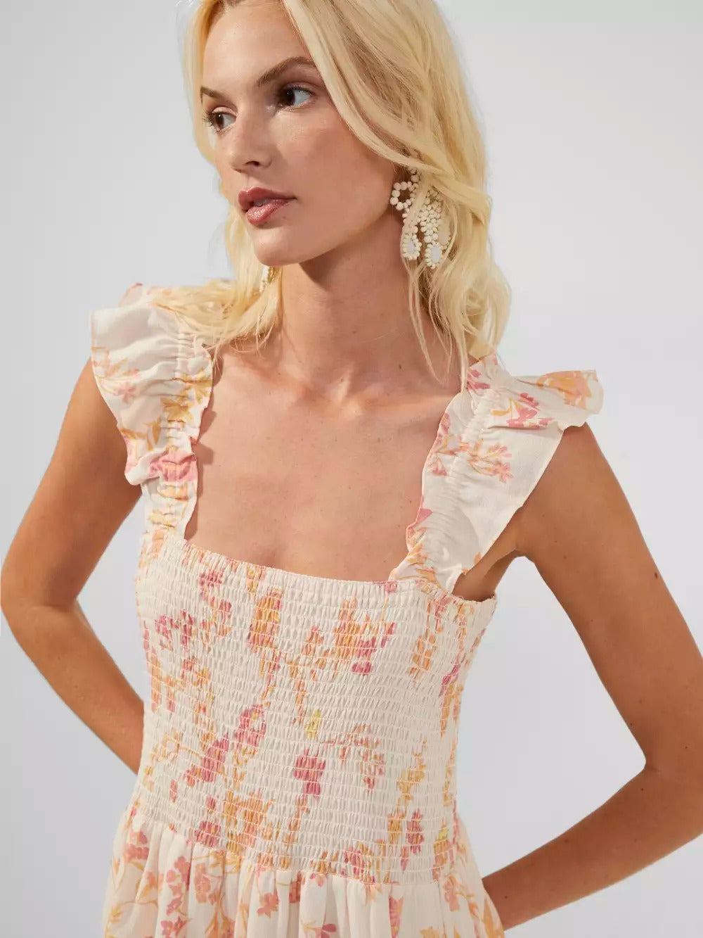 French Connection Diana Verona Drape Frill Dress Classic Cream French Connection Diana Verona Drape Frill Dress Classic Cream