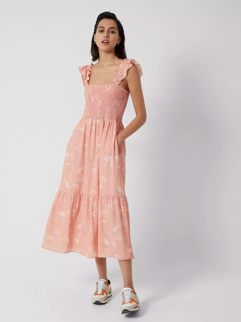 French Connection Diana Verona Drape Frill Dress Coral Pink product image