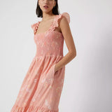 French Connection Diana Verona Drape Frill Dress Coral Pink product image