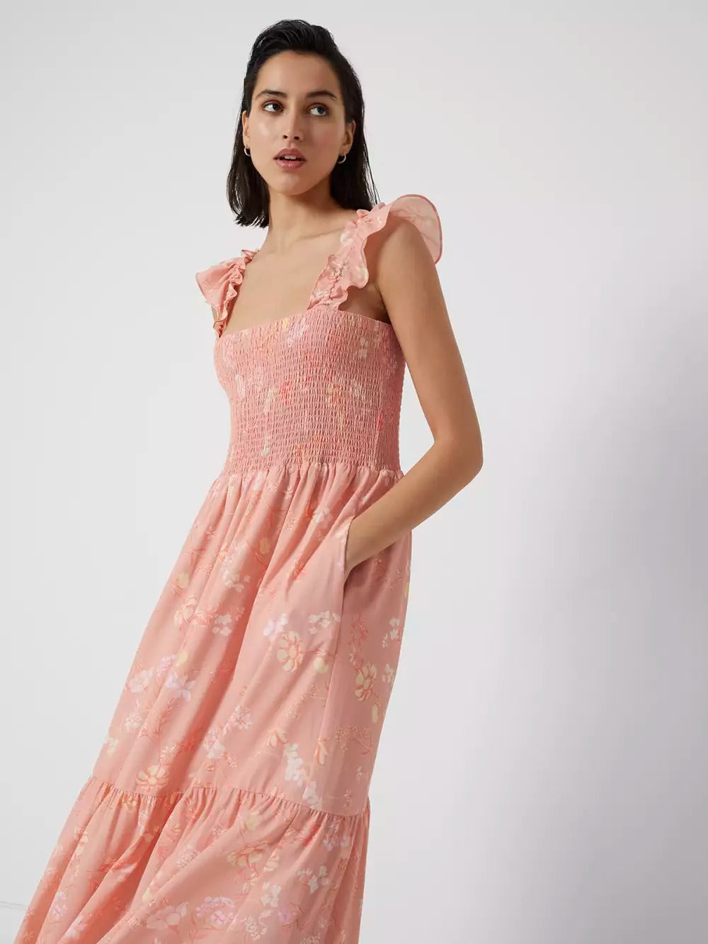 French Connection Diana Verona Drape Frill Dress Coral Pink product image
