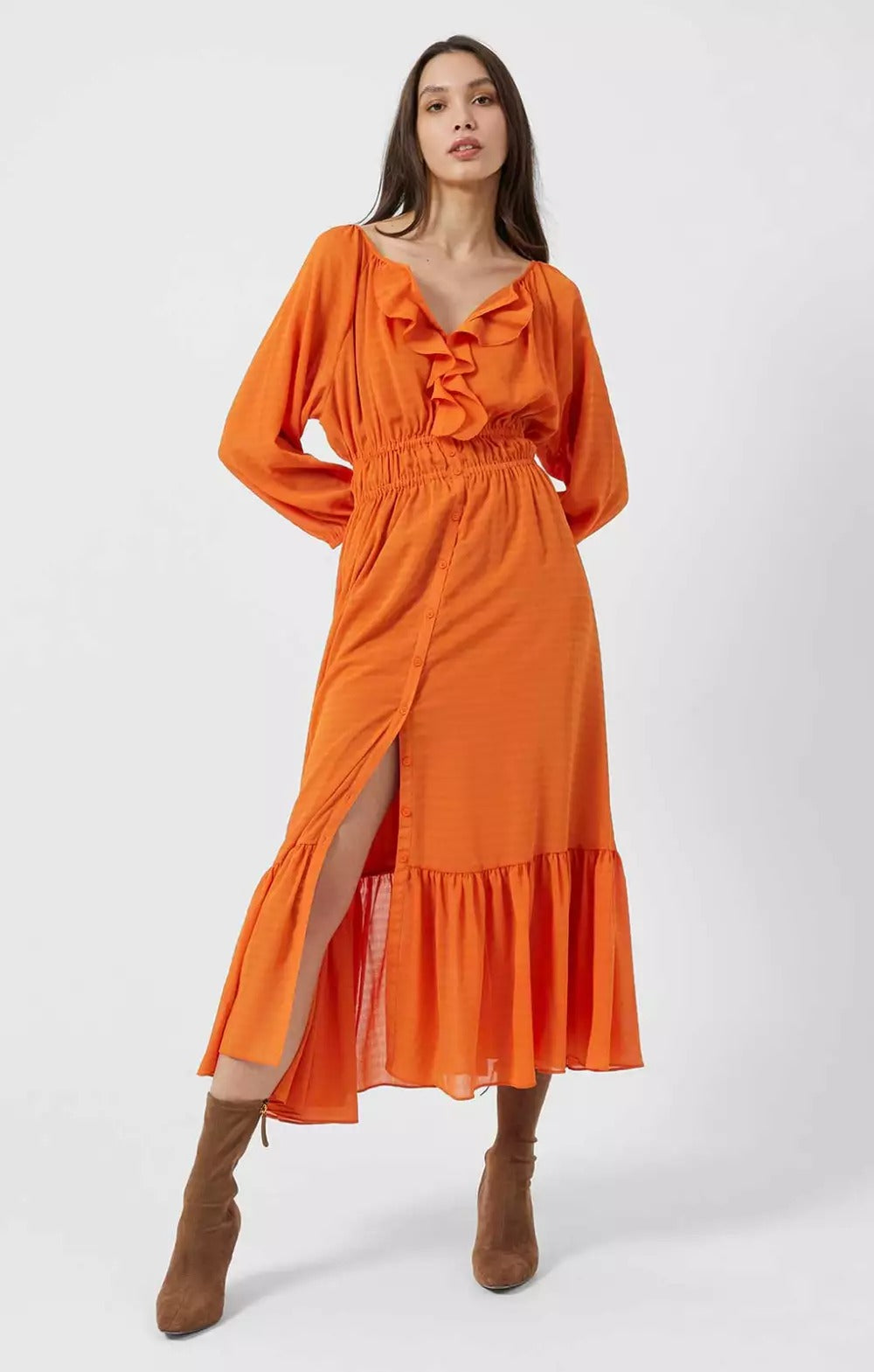 French Connection Anna Cora Pleated Button Down Maxi Dress Orange product image