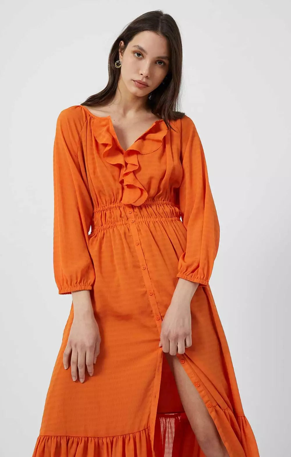 French Connection Anna Cora Pleated Button Down Maxi Dress Orange product image