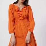 French Connection Anna Cora Pleated Button Down Maxi Dress Orange product image