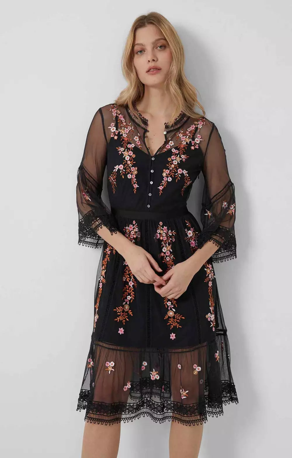 French Connection Arabelle Embroidered V Neck Dress product image