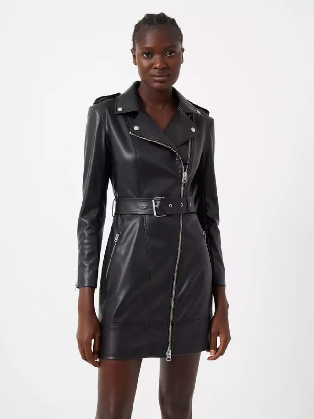 French Connection Etta Vegan Leather Belted Mini Dress Black product image