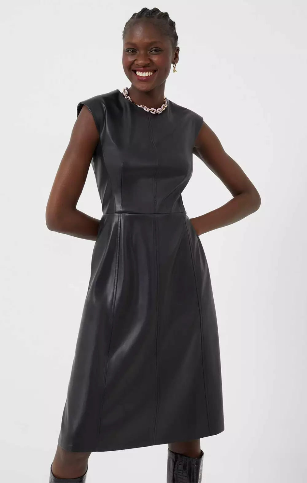 french connection abri leather dress FRENCH CONNECTION Abri Leather V Neck Dress