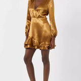 French Connection Denney Satin Long Sleeve Satin V-neck Dress