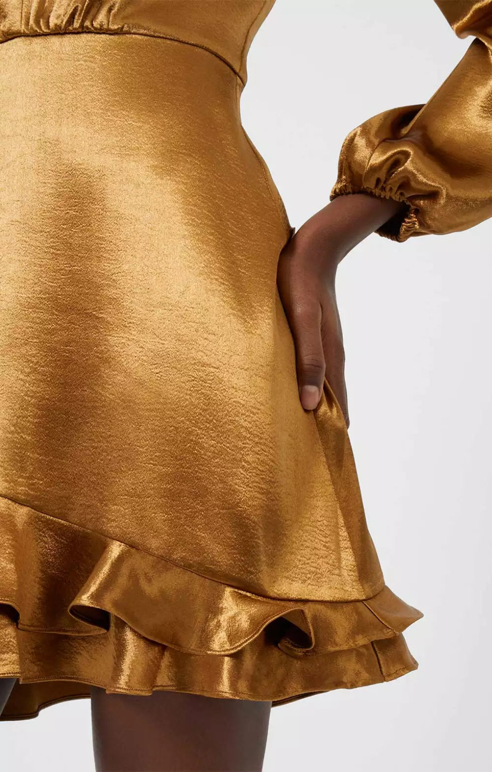 French Connection Denney Satin Long Sleeve Satin V-neck Dress